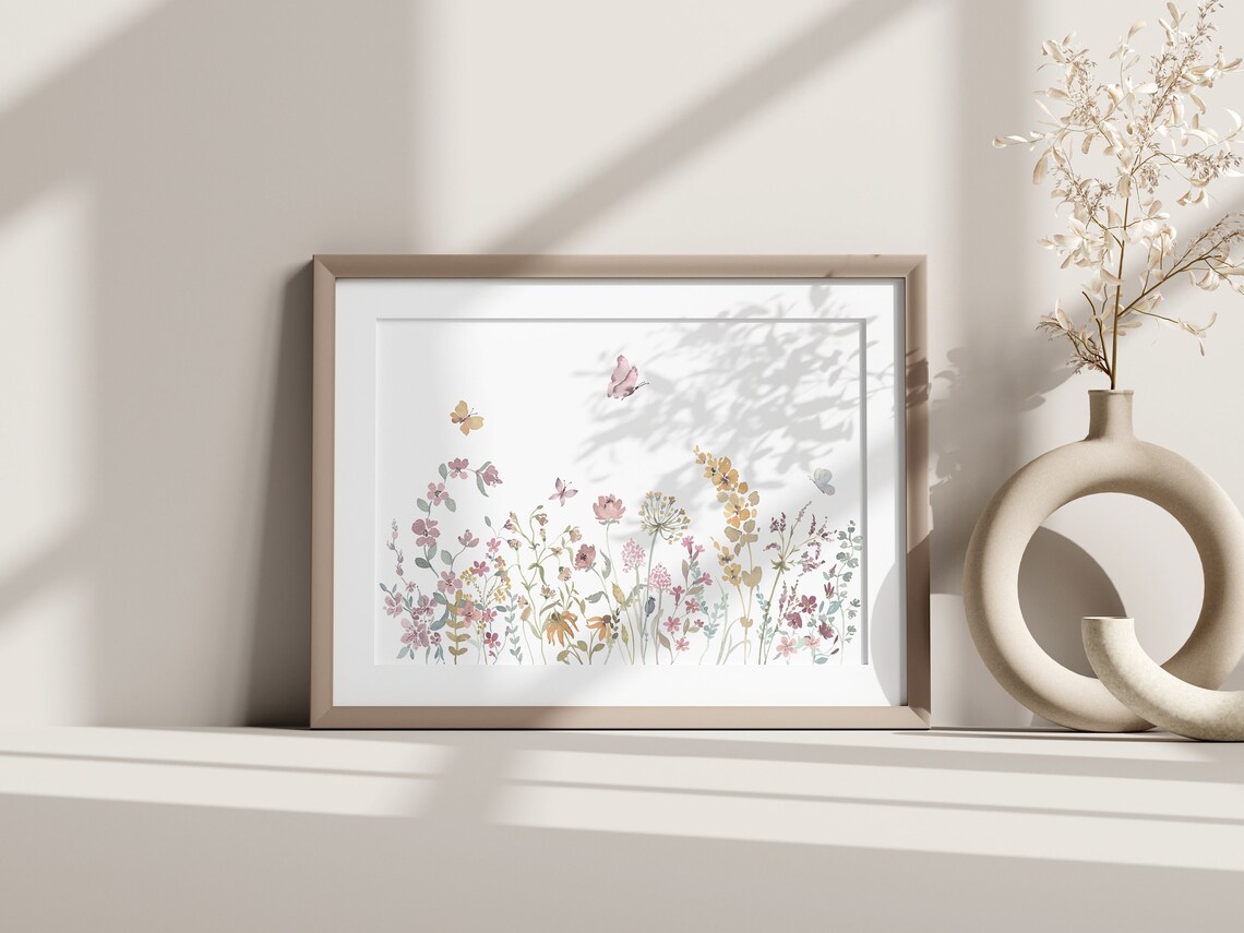 Watercolor Wildflower Butterfly Boho Nursery Art Print - Image 2