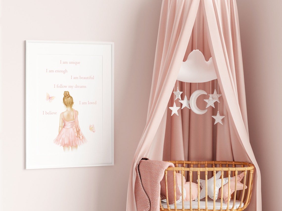 Ballerina Affirmations Poster for Girls in Pink Tutu and Butterflies - Image 2