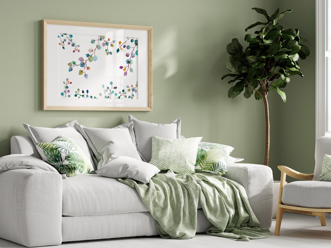 Eucalyptus Leaves Colorful Abstract Watercolor Botanical Art Print - Image 3