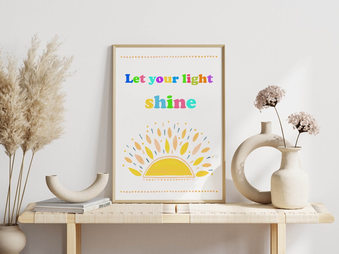 Let Your Light Shine Rainbow Letters Kids Nursery Quote Poster - Image 3
