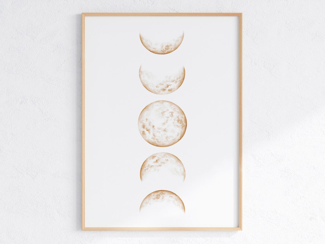 Beige Moon Phases Minimalist Lunar Cycle Cream Bedroom Print