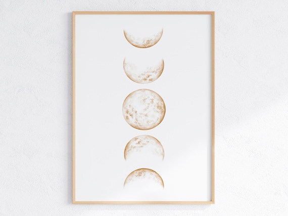 Beige Moon Phases Minimalist Lunar Cycle Cream Bedroom Print