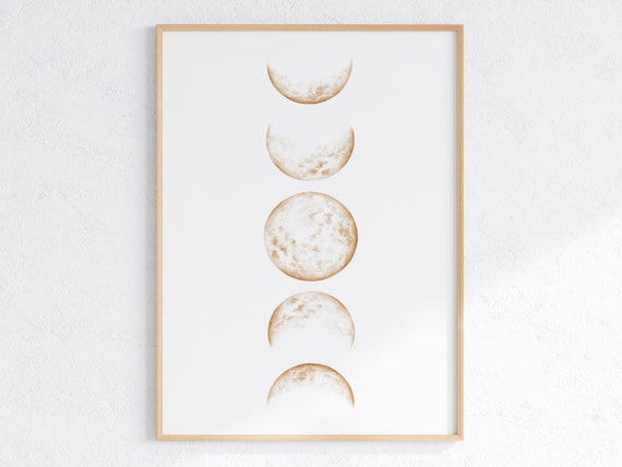 Beige Moon Phases Print Boho Minimalist Moon Art Earth Tone Wall Art