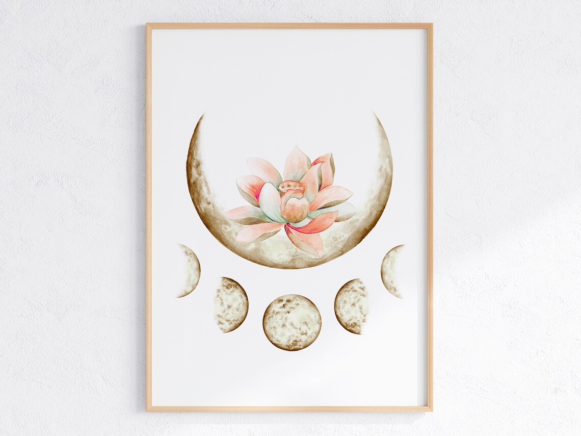 Lotus Flower And Moon Phases Art Print, Boho Zen - Image 3