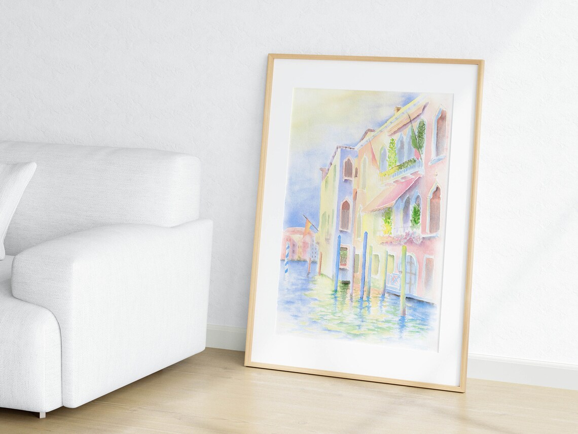 Venice Italy Watercolor Canal With Colorful Buildings Wall Art - Image 3