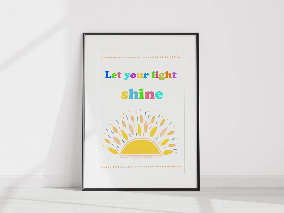 Let Your Light Shine Rainbow Letters Kids Nursery Quote Poster - Image 2