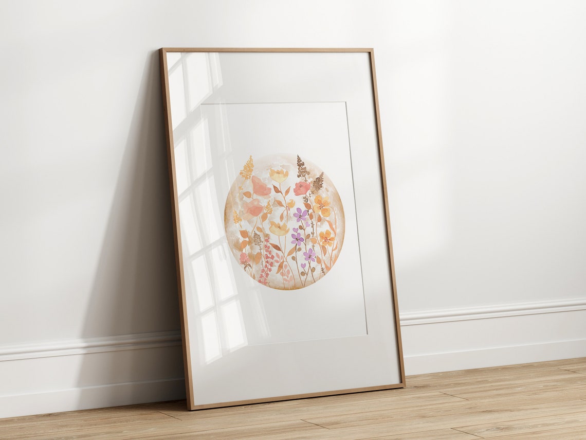 Boho Floral Moon Watercolor Botanical Celestial Bedroom Poster - Image 2