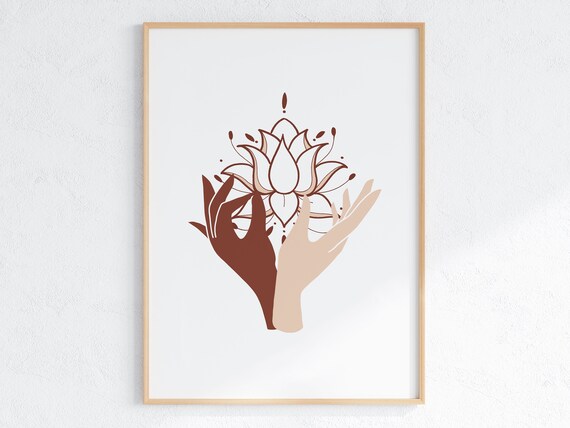 Boho Hands Holding Lotus Flower Terracotta Spiritual Art Poster