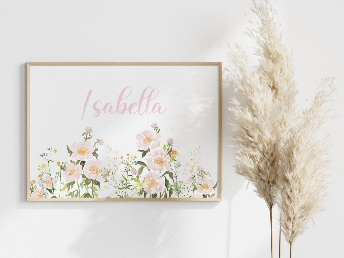 Isabella Personalized Name Peony Garden Blush Nursery Art Poster - Image 3