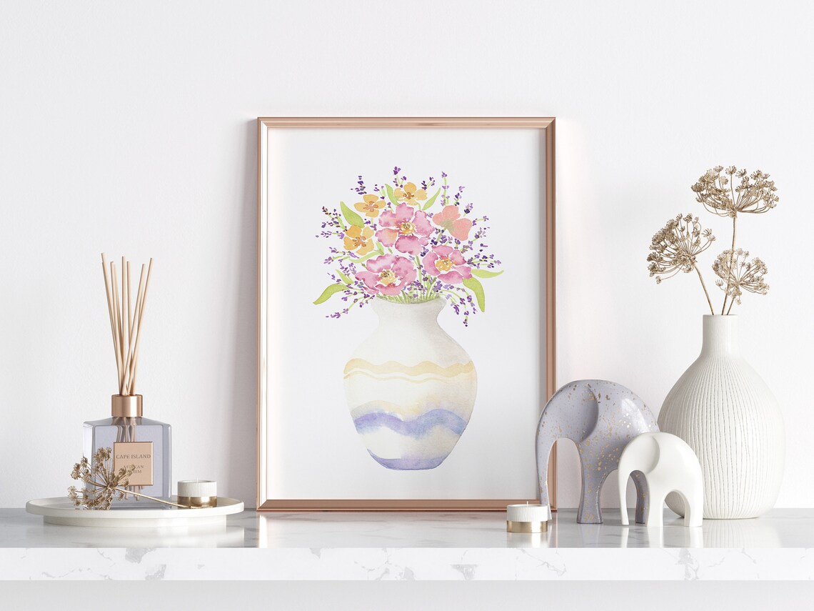 Wildflowers in Vase Watercolor Floral Art Print - Image 3