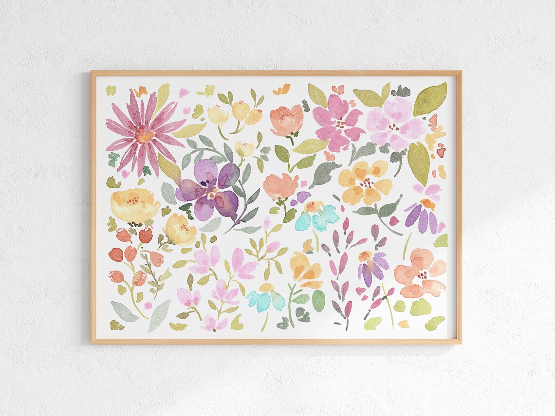 Colorful Flower Print, Bright Wildflower Watercolor - Image 3