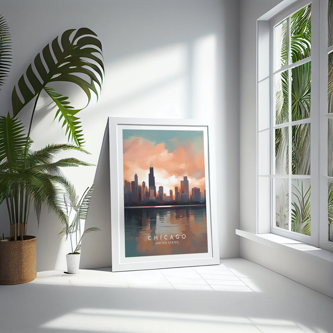 Chicago Skyline Sunset Poster United States City Travel View - Image 4