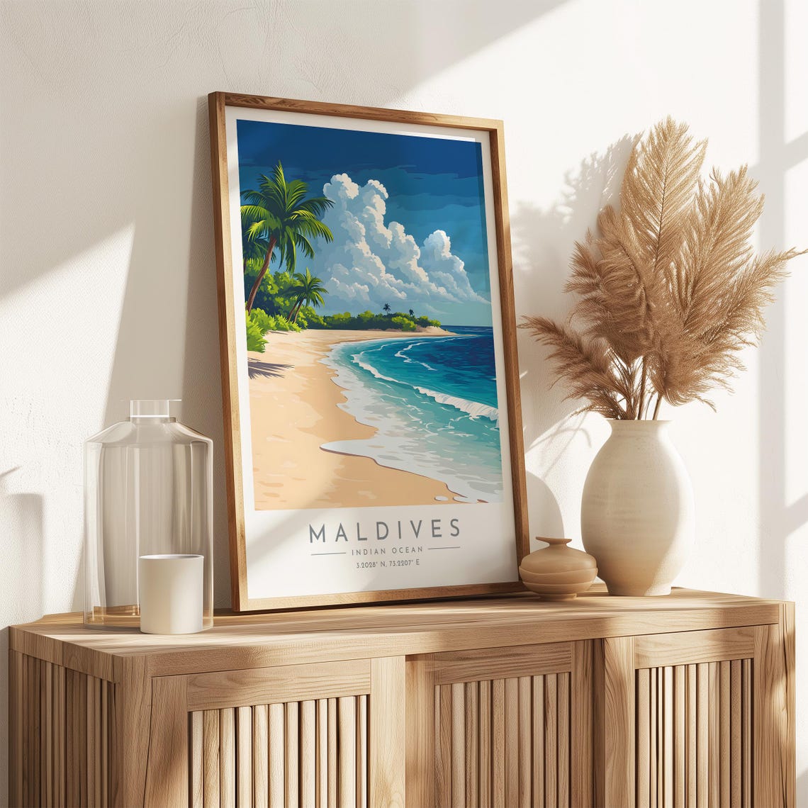Maldives Turquoise Beach Palm Island Ocean View Travel Poster - Image 3