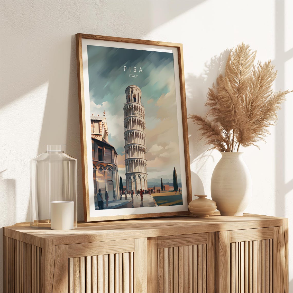 Pisa Italy Leaning Tower Landmark Travel Poster with Dramatic Sky - Image 2