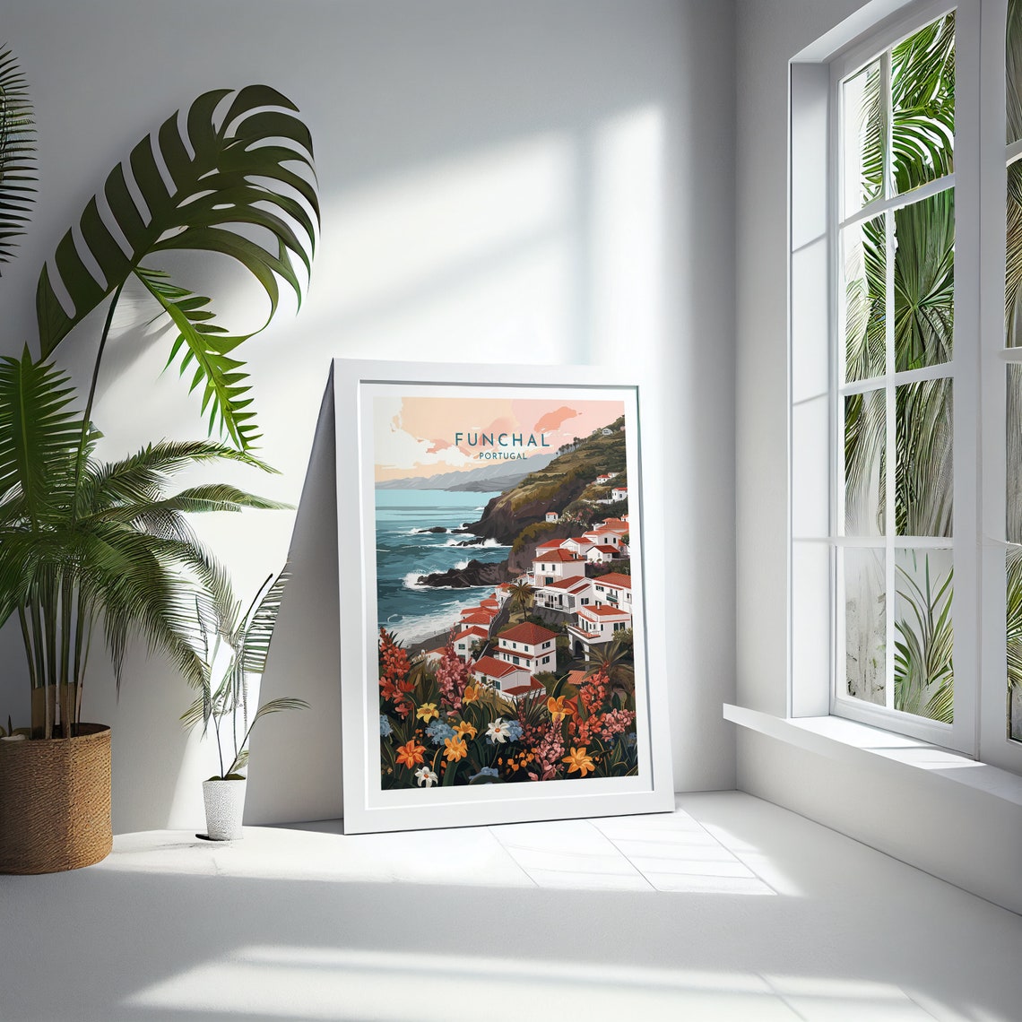 Funchal Portugal Hillside Town Red Roofs Ocean Flowers Wall Poster - Image 4