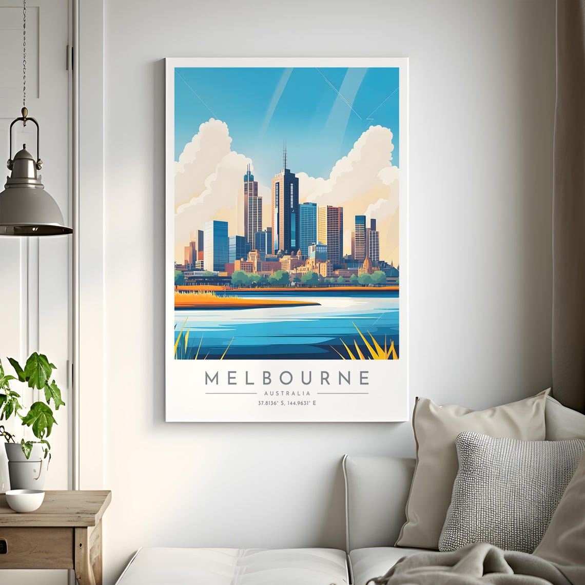 Melbourne Australia Riverside Skyline Clouds Vintage Travel Poster - Image 2