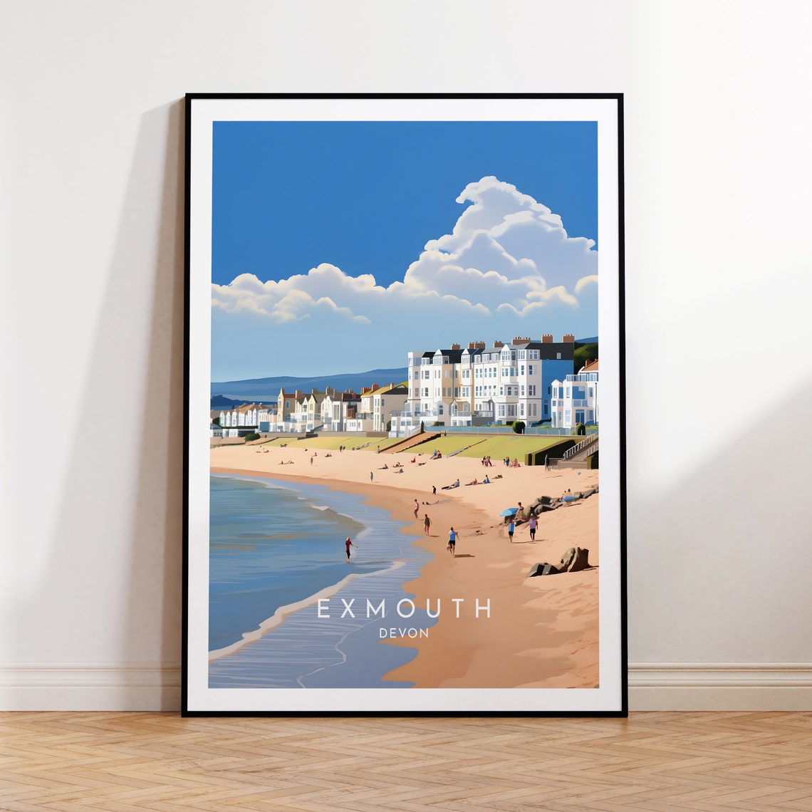 Exmouth Devon Beach England Sunny Seaside Travel Poster Decor