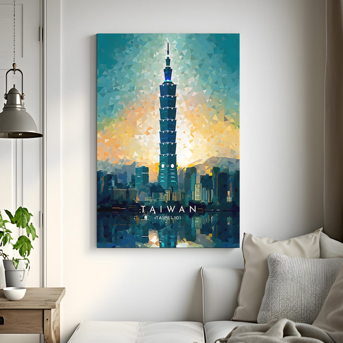 Taipei 101 Taiwan Night Cityscape Low Poly Mosaic Style Poster - Image 3