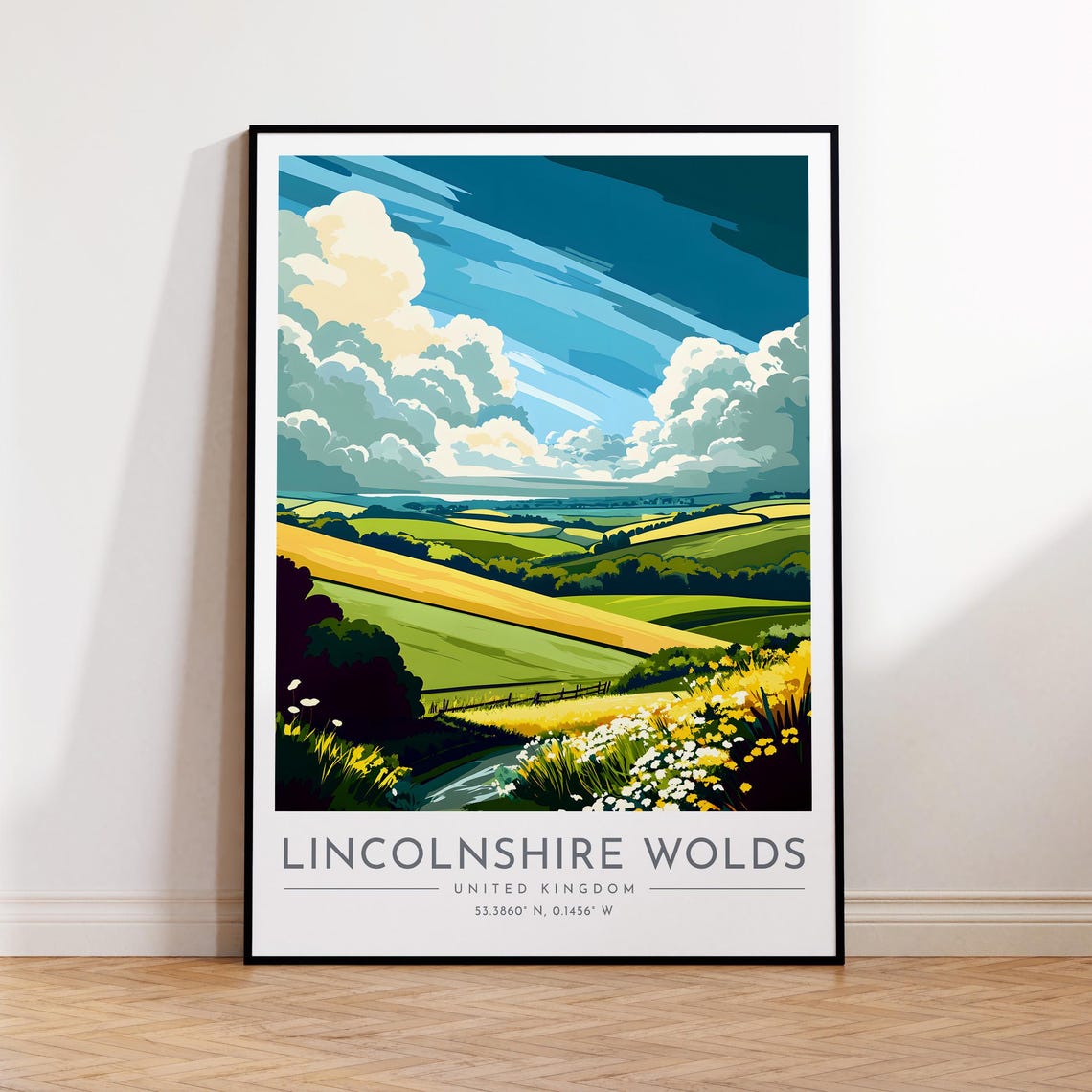 Lincolnshire Wolds Patchwork Green Hills Dramatic Sky Poster