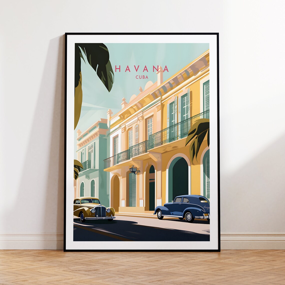 Havana Cuba Colonial Street Vintage Classic Cars Scene Poster