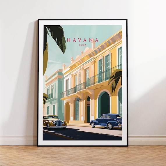 Havana Cuba Colonial Street Vintage Classic Cars Scene Poster