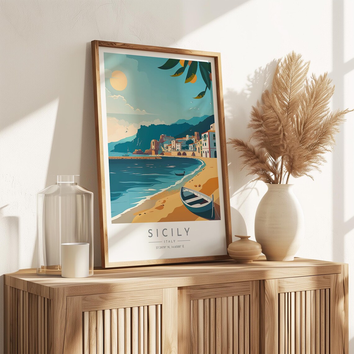 Sicily Golden Beach Coastal Town Italy Seaside Travel Poster - Image 3