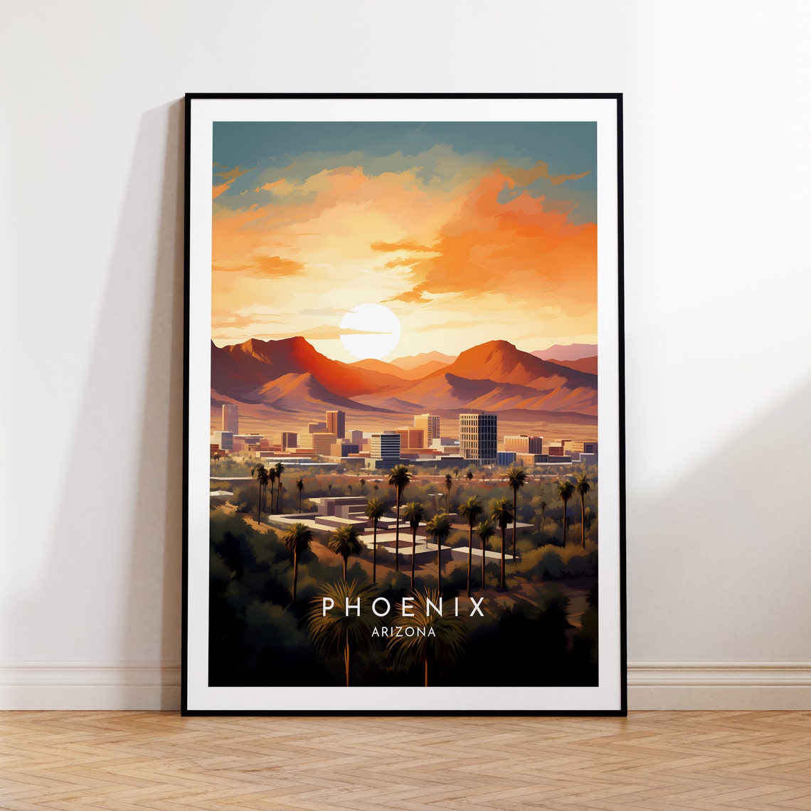 Phoenix Arizona Desert Sunset Mountain Skyline City View Poster