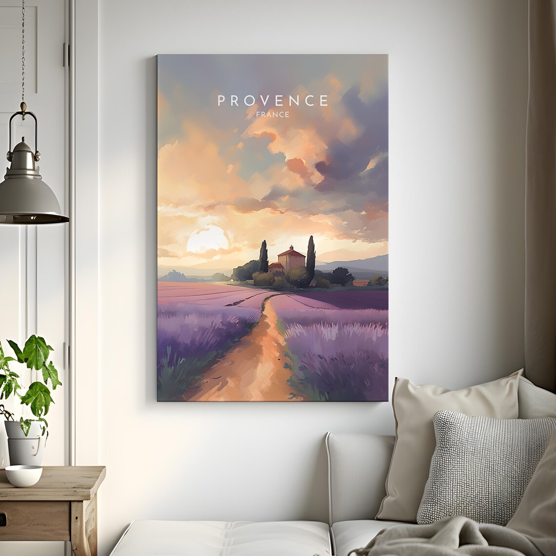 Provence France Lavender Field Farmhouse Path Sunset Travel Poster - Image 3