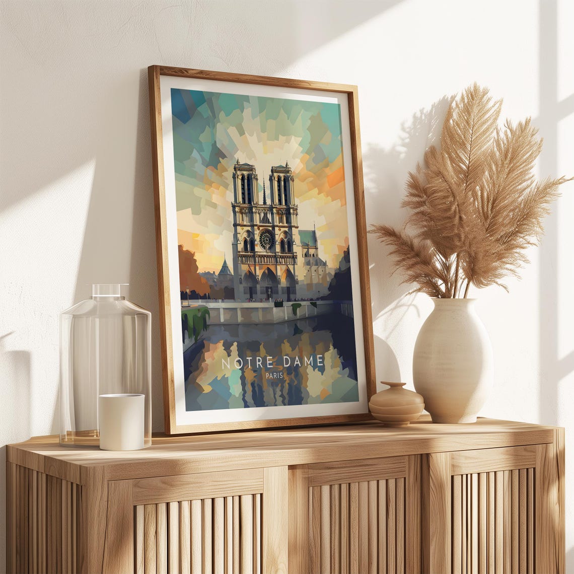 Notre Dame Paris Cathedral Sunset Travel Poster with Seine Reflection - Image 2