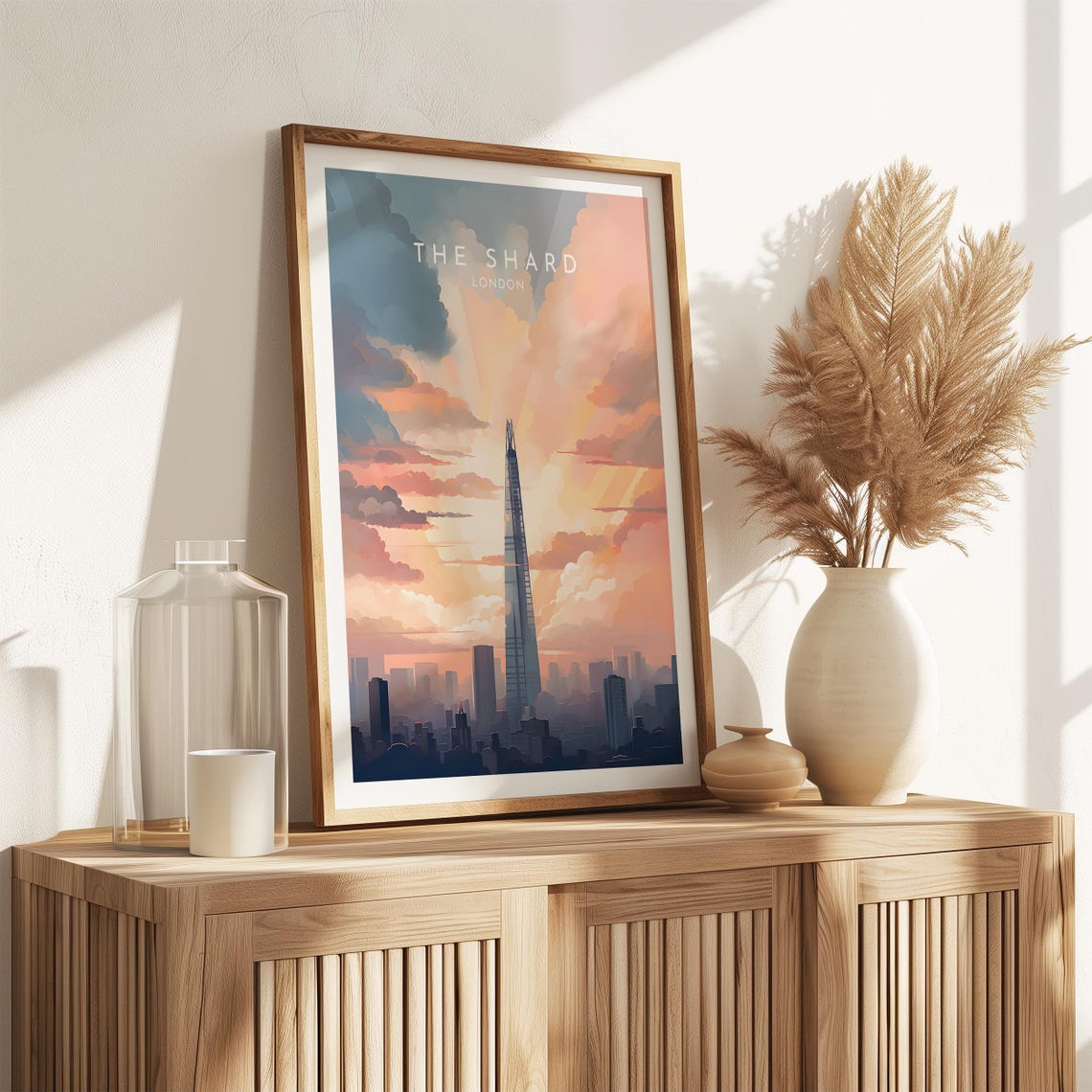 The Shard London Sunset Sky Peach Clouds Tower Silhouette Poster - Image 2