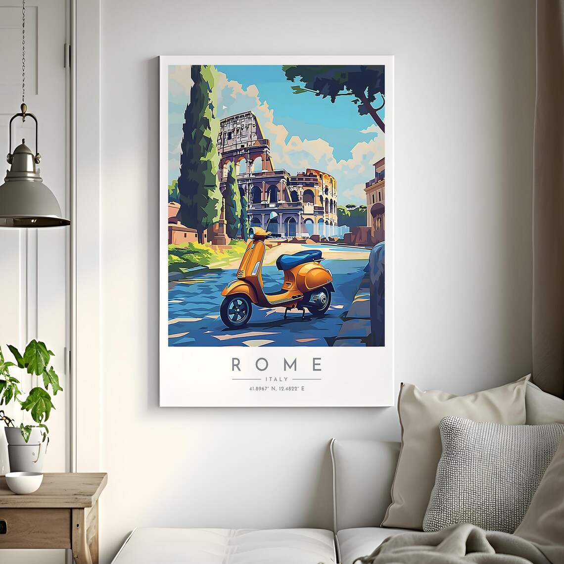 Rome Orange Vespa Scooter Colosseum Pop Art Street Travel Poster - Image 2