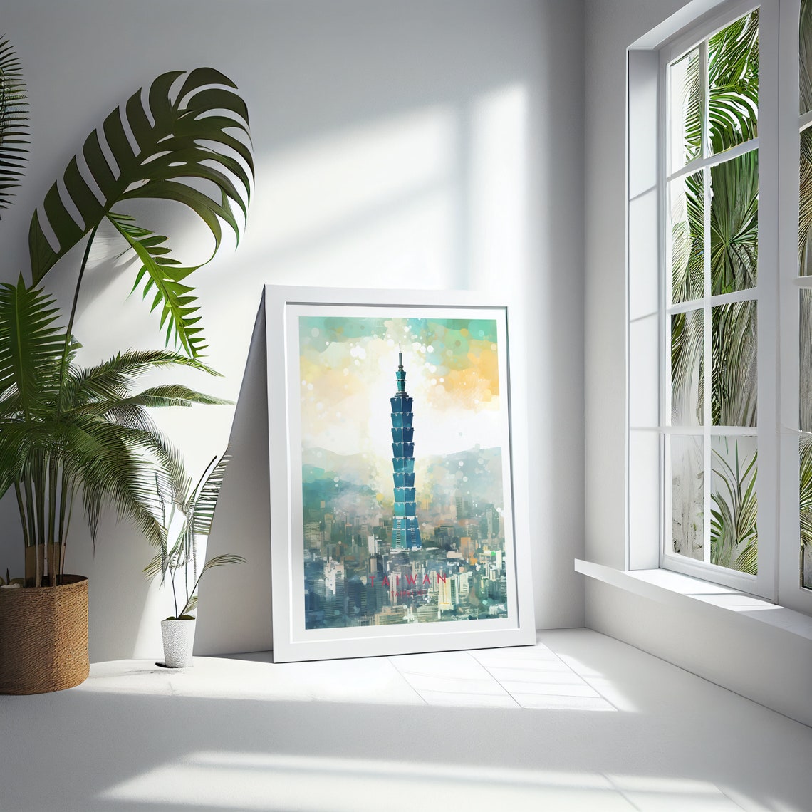 Taipei 101 Taiwan Daytime Skyline Bright Pastel Watercolor Poster - Image 4