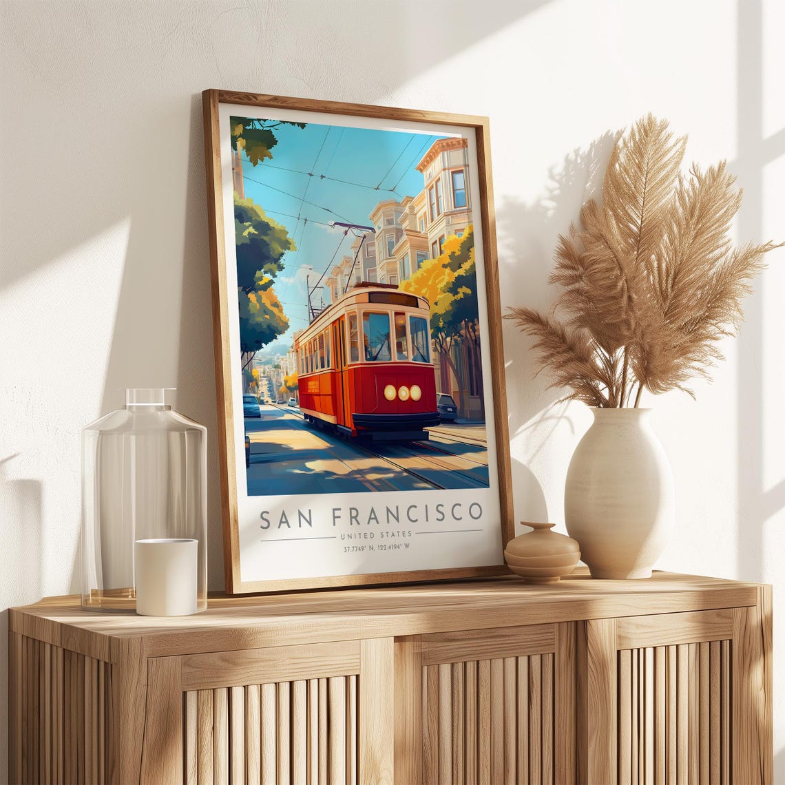 San Francisco Classic Red Cable Car Victorian Street Travel Poster - Image 3