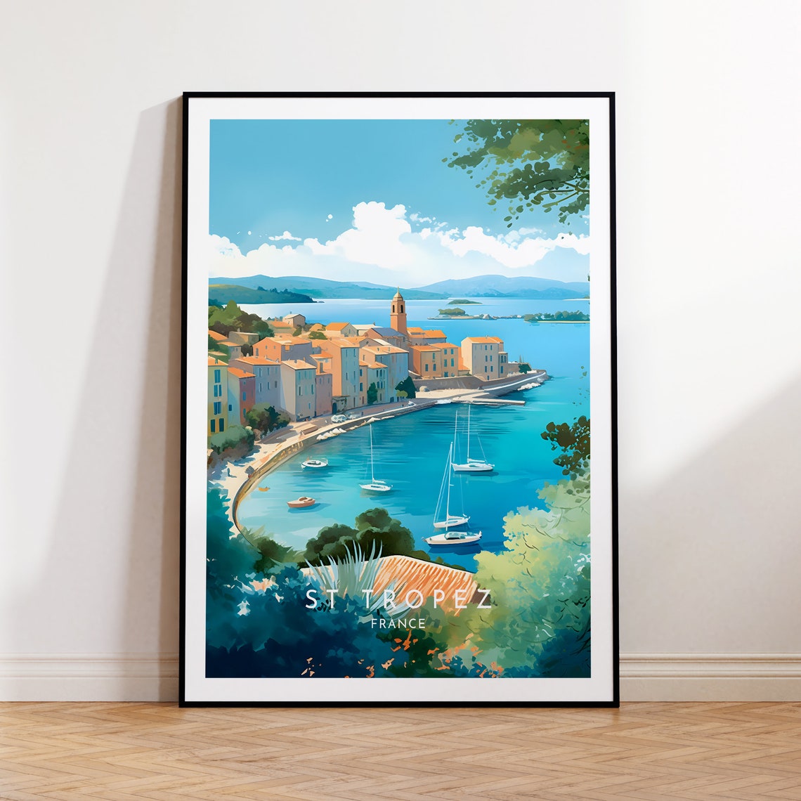 Saint-Tropez France Harbor Sailboats Sunny Coast Travel Poster