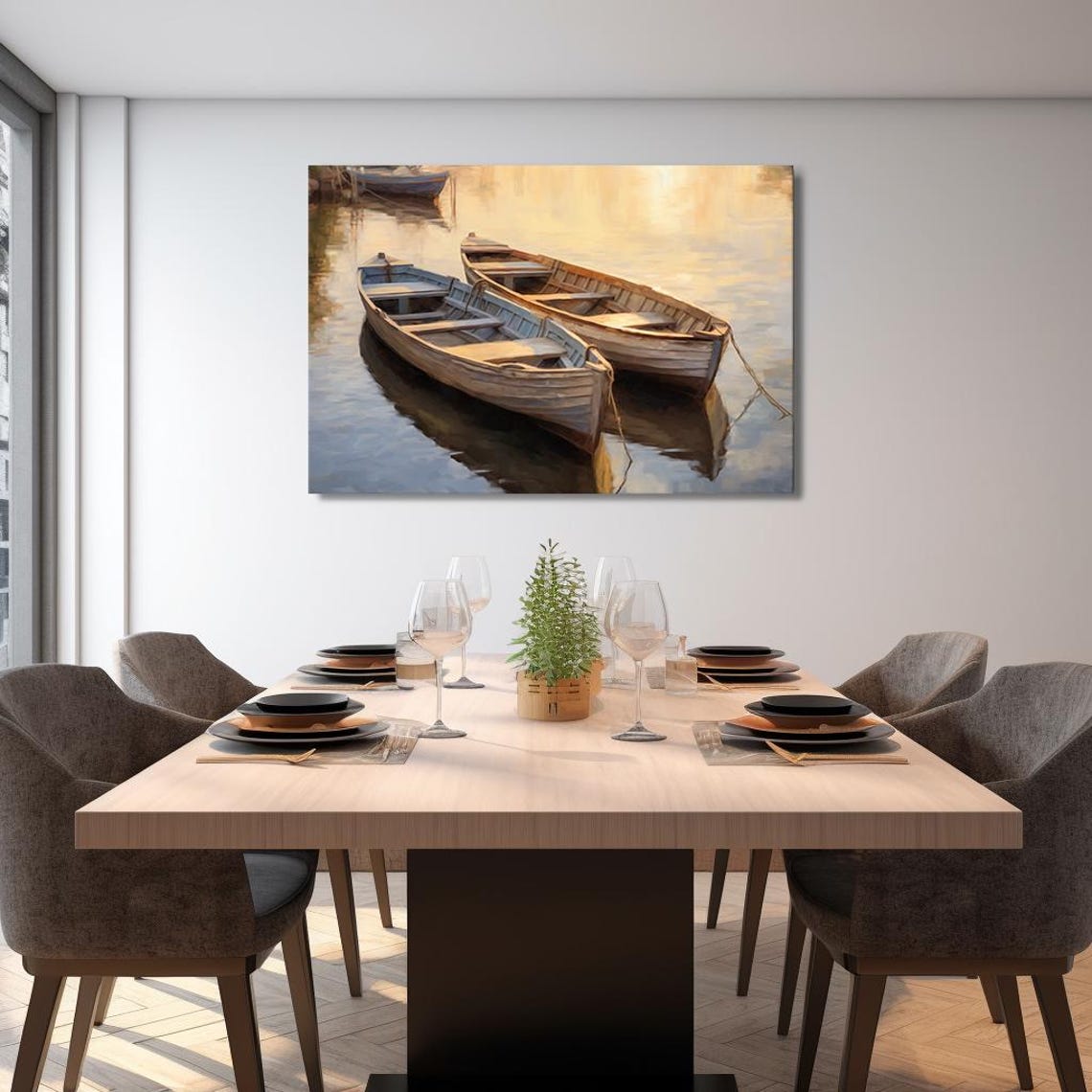 Boats On The Lake Vintage Countryside Painting Style Print Farmhouse Decor Art Nature Picture Wall Hanging Fine Art Print - Image 2