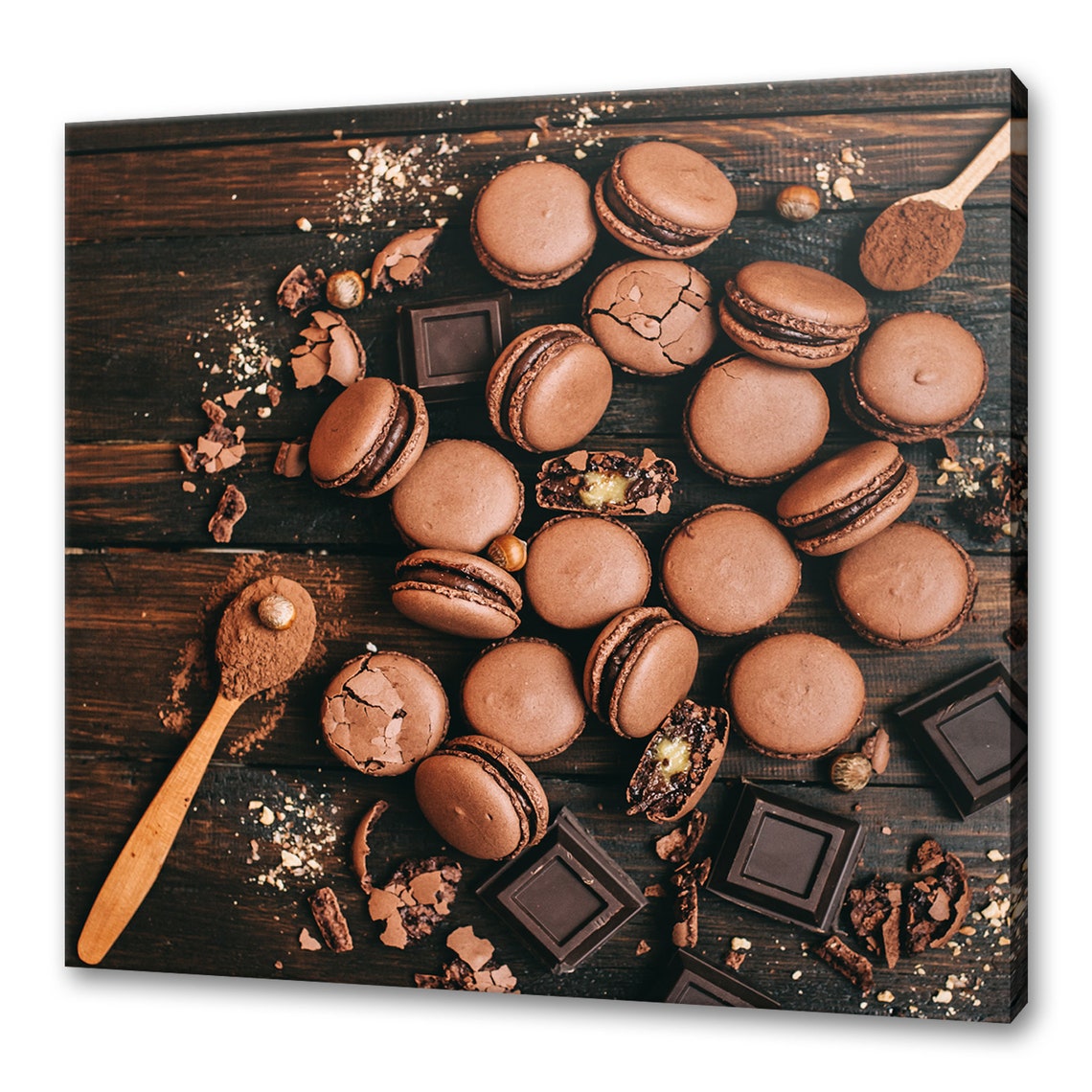 Chocolate Macarons Cocoa and Dark Chocolate Rustic Kitchen Art Poster