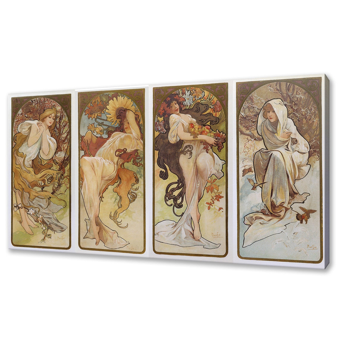 Alphonse Mucha Four Seasons Art Nouveau Four Panel Allegory Poster