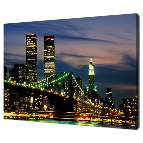 Brooklyn Bridge, Manhattan Skyline and Twin Towers Art Print