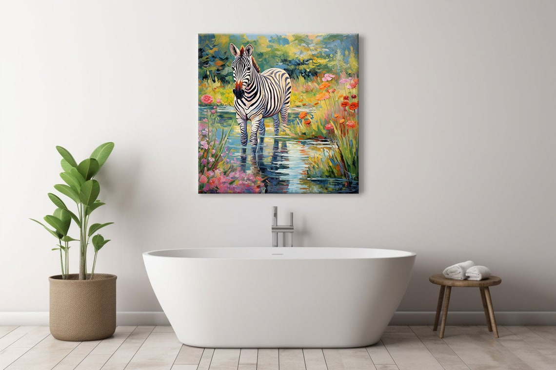 Zebra Standing By River Colorful Wildflower Impressionist Style Poster - Image 4