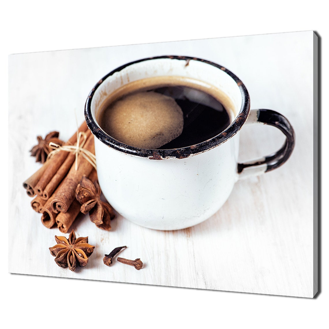 Rustic Enamel Mug Coffee Cinnamon Star Anise Spices Kitchen Poster