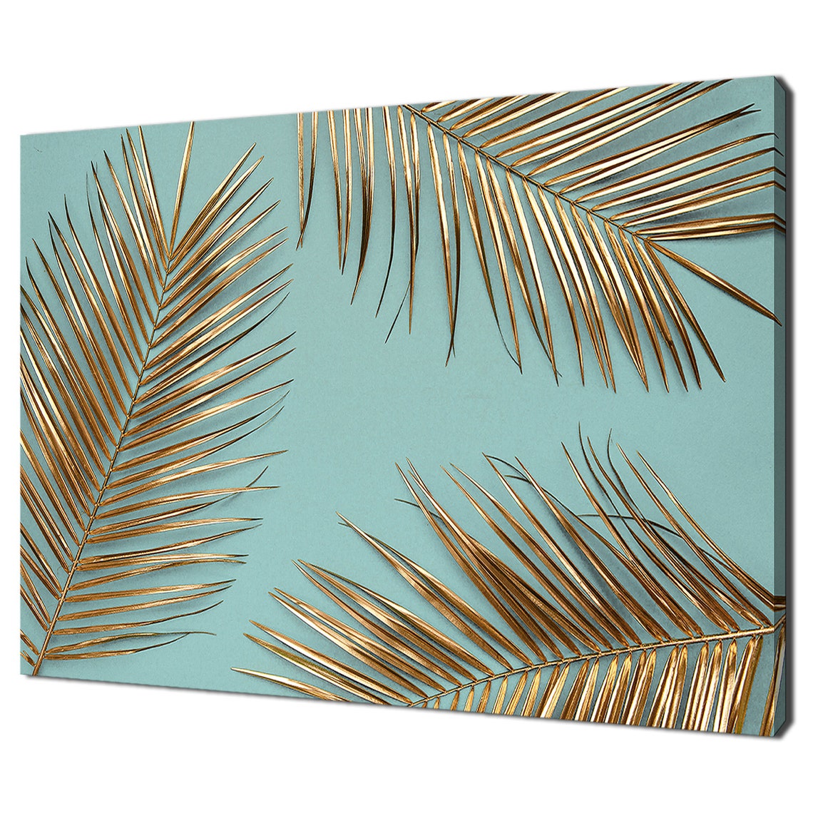 Golden Palm Fronds On Teal Tropical Minimalist Wall Art Poster