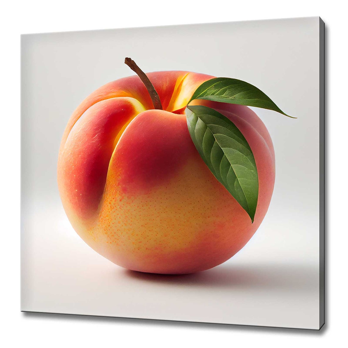 Ripe Juicy Peach With Green Leaves Minimalist Kitchen Wall Art Poster