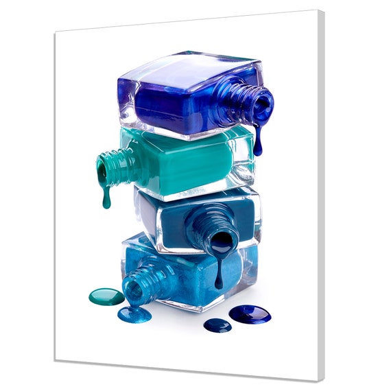 Bottles With Spilled Blue Teal Nail Polish Fashion Modern Design Print Home Decor Wall Art Wall Hanging Picture