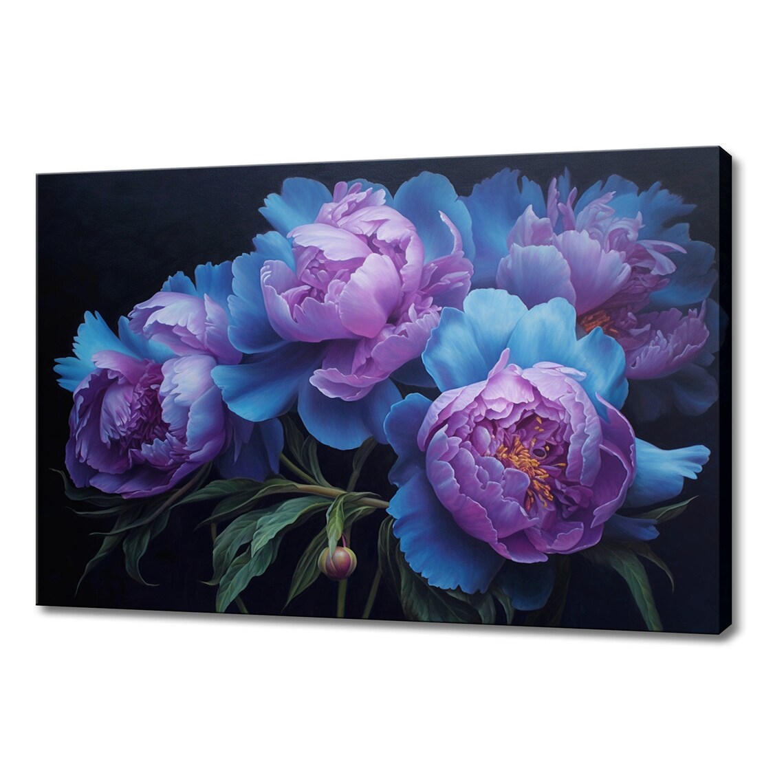 Blue Purple Peony Blossoms Dark Floral Oil Painting Art Poster