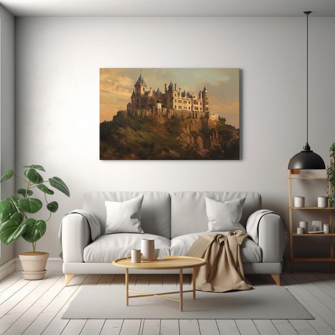 Medieval Castle On Hill Sunset Turret Stone Fortress Landscape Poster - Image 2