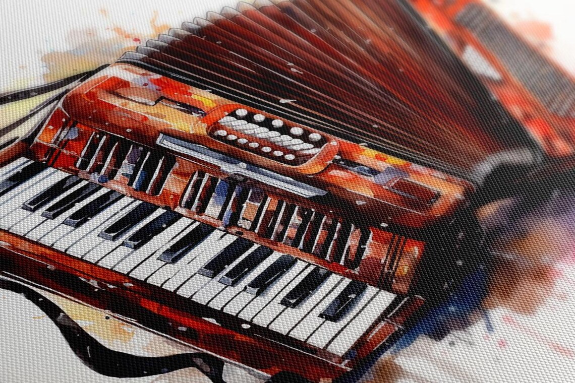 Red Piano Accordion Watercolor Paint Splash Music Instrument Poster - Image 3