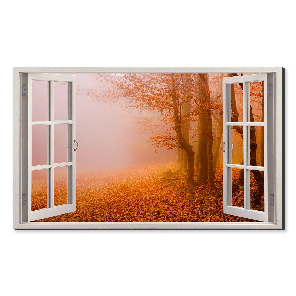 Foggy Autumn Forest Orange Leaves Misty Woodland View Poster