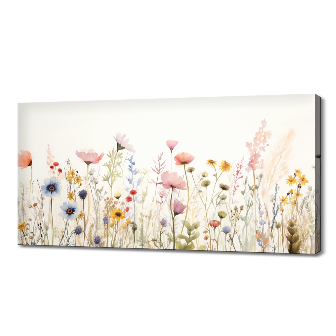 Spring Wildflowers Meadow, Pastel Pink Watercolor Print