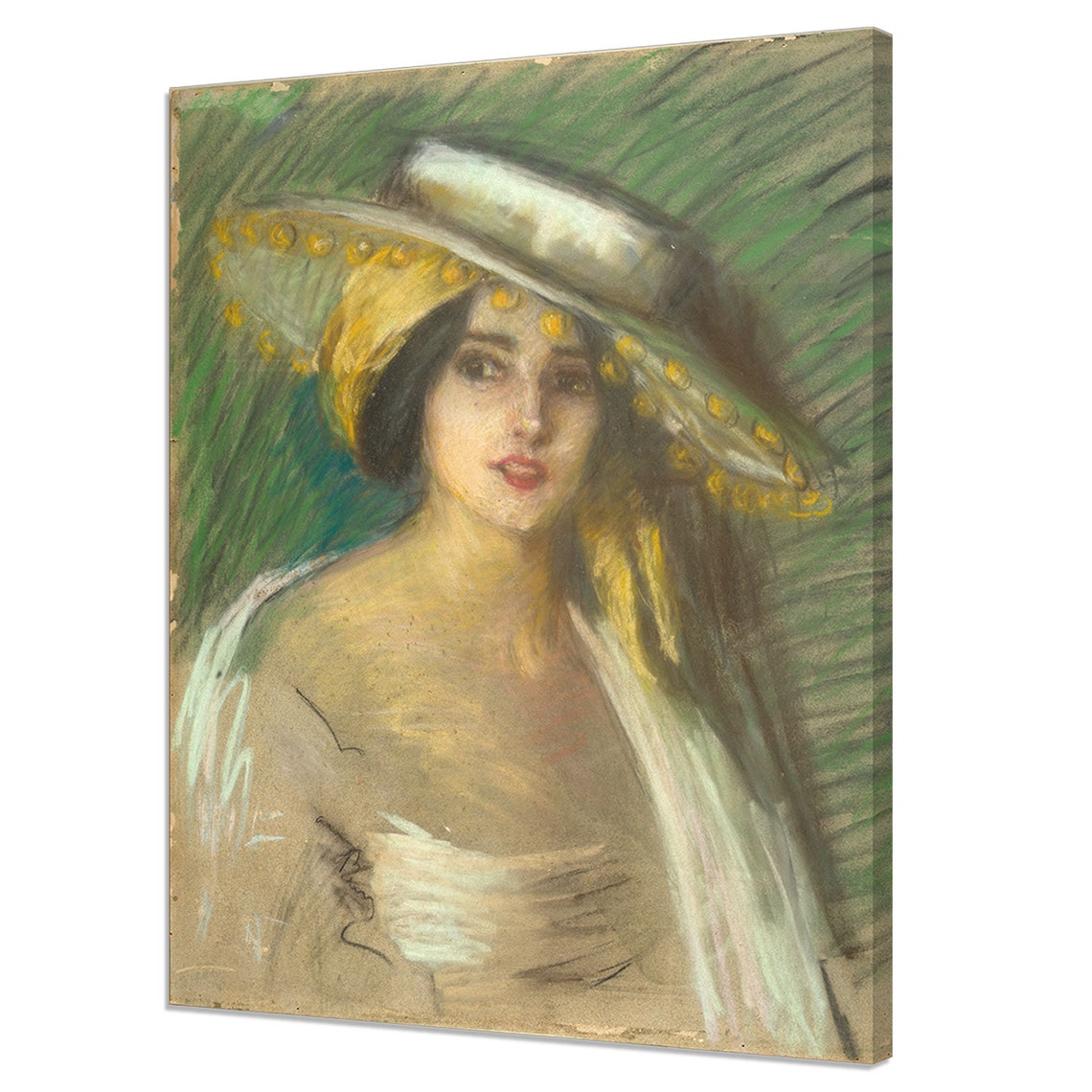 Beautiful Spanish Woman In A Hat Vintage Painting Print Antique Female Portrait Fine Art Lady Portrait Vintage Print