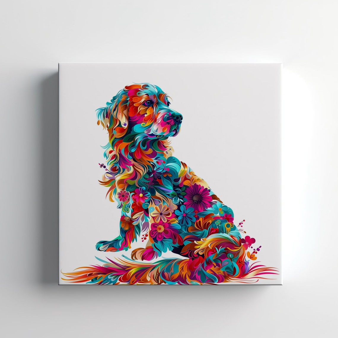 Golden Retriever Profile Colorful Floral Portrait Dog Lover Wall Art